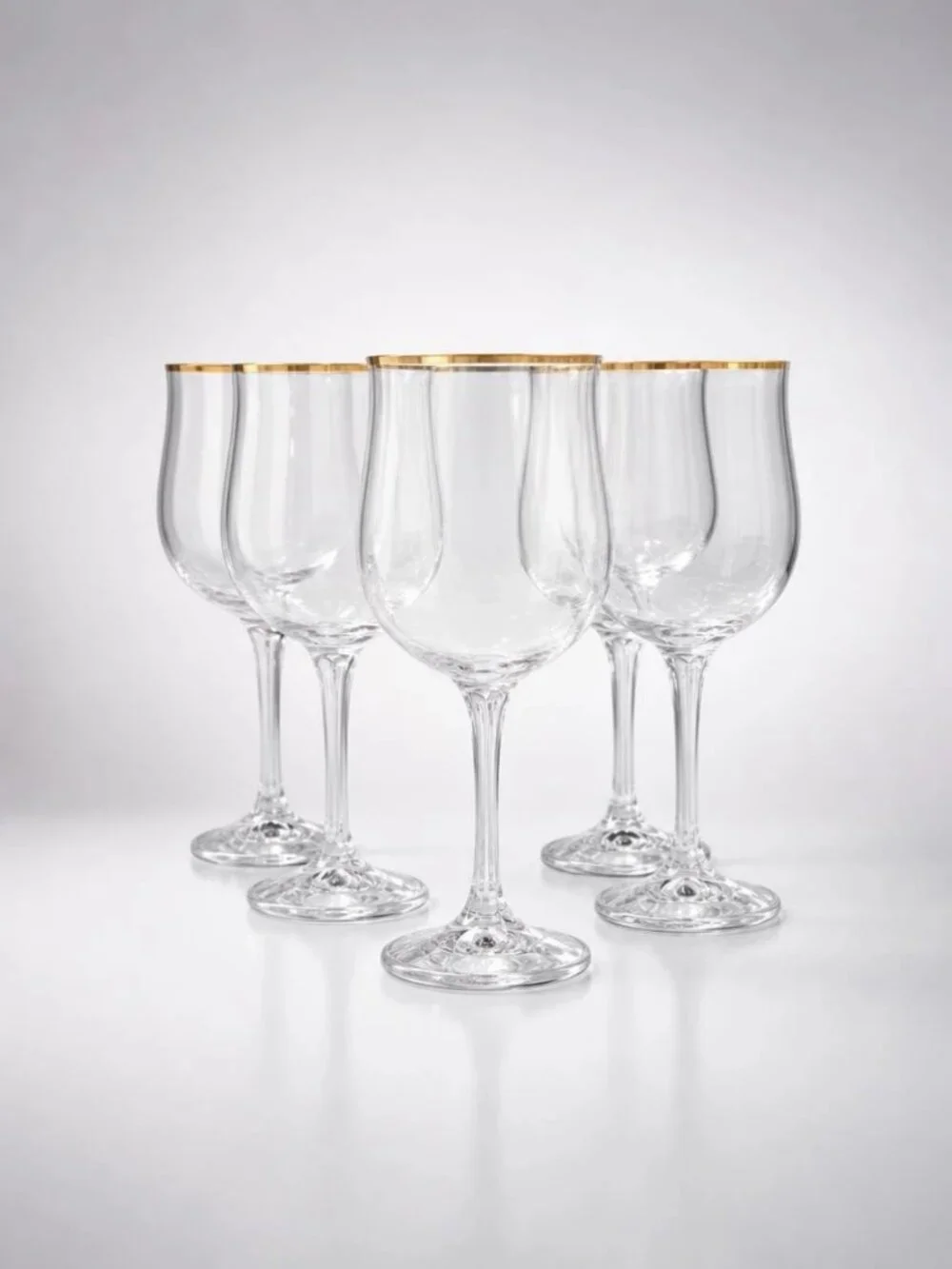 Vtg Bohemia Crystal Geneve Gold Rim Wine Glasses Set of 6 Tulip Czech Art
